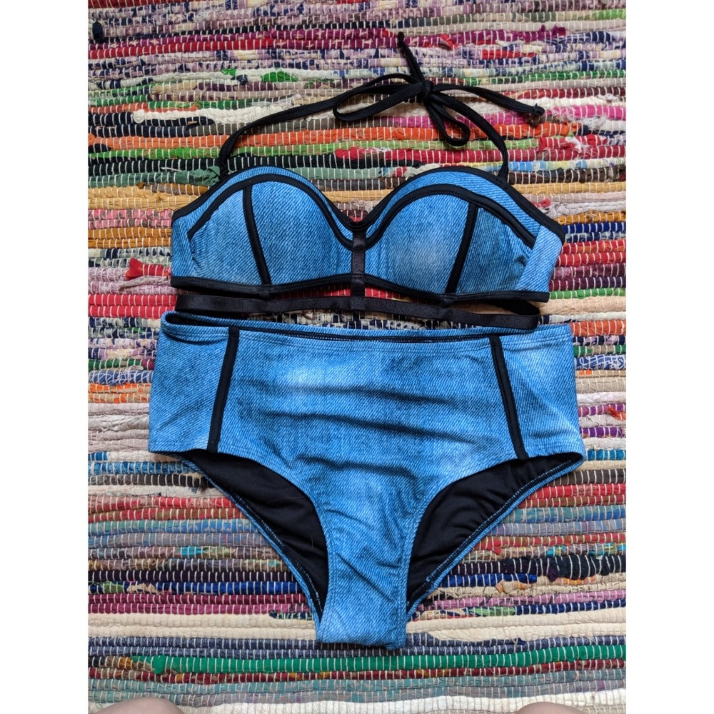 ‼️NWT‼️Sexy Denim Pattern High Waisted Bikini Set